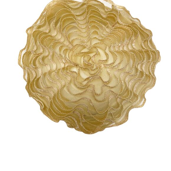 Vintage Georgette Gold Mesh Ruffle Pillbox Bow Hat main image 8